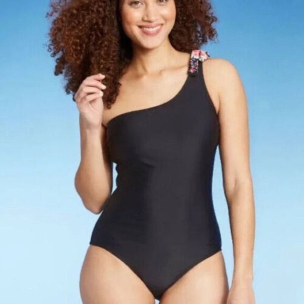 KONA SOL Size M Women's Swimsuit One Piece One Shoulder Tie Medium Coverage NWT